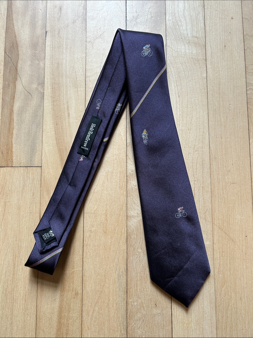 Vintage Polo by Ralph Lauren Purple Silk Tie with Bicyclist Motifs